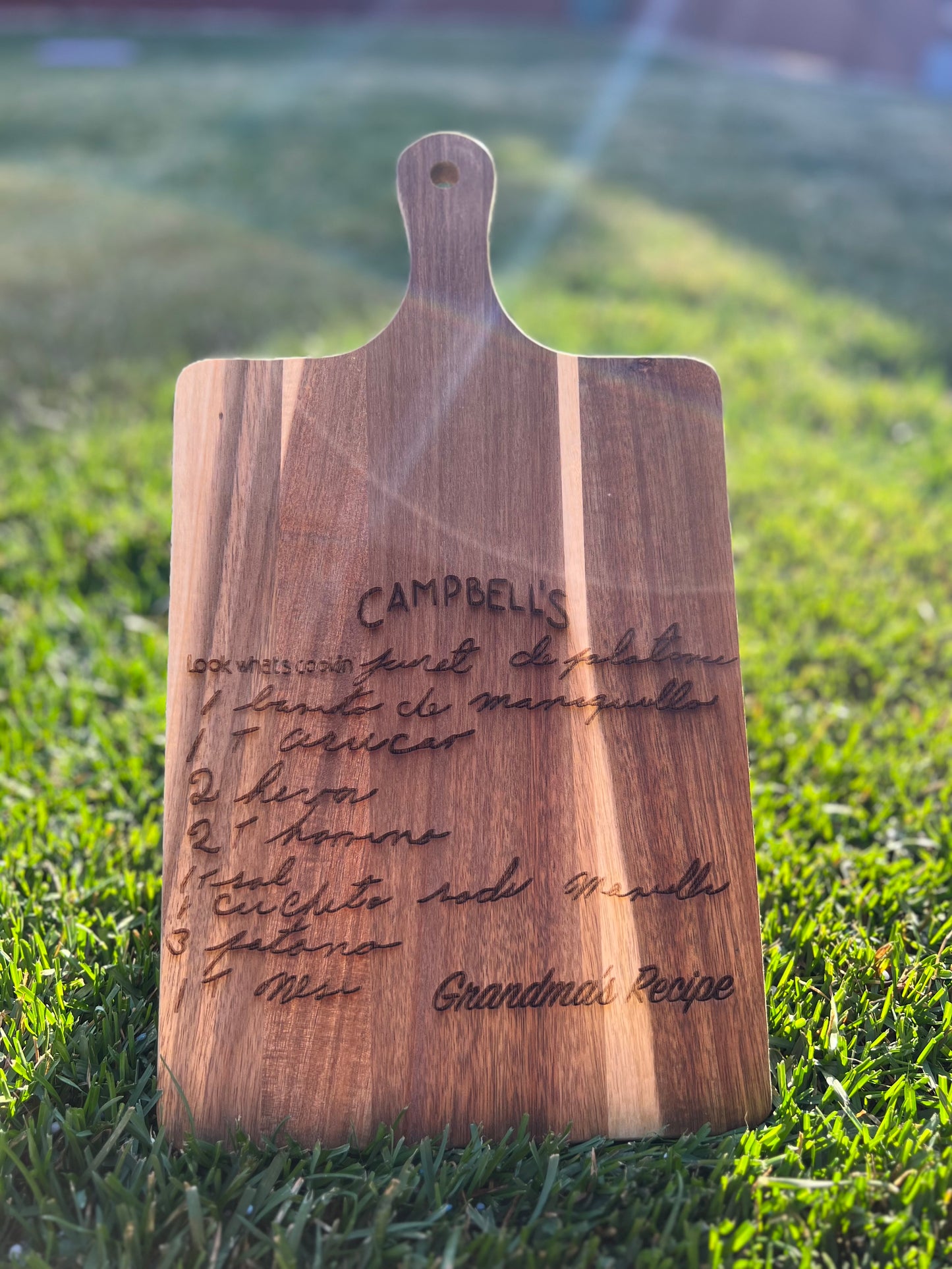 Custom Engraved handwritten recipe cutting board