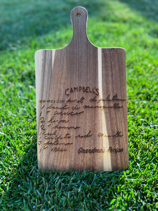 Custom Engraved handwritten recipe cutting board