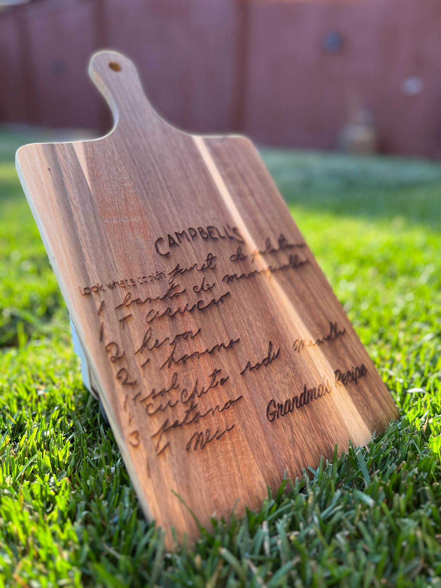 Custom Engraved handwritten recipe cutting board